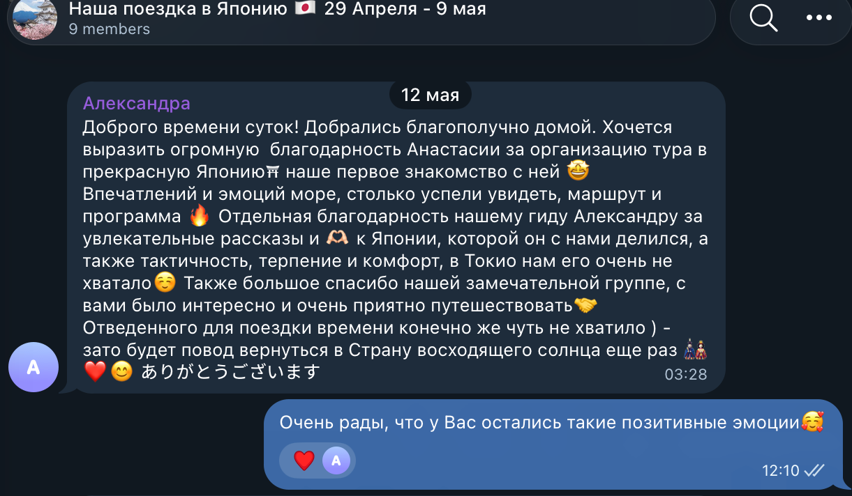 Скриншот переписки в Telegram с Летяга Трип о визе
